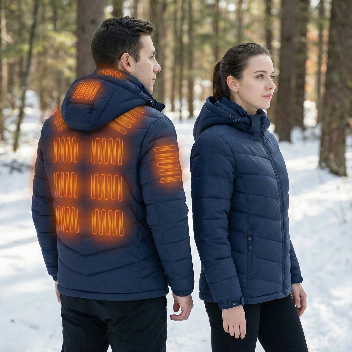 Uppvärmd jacka unisex — puffer med värmezoner och batteri