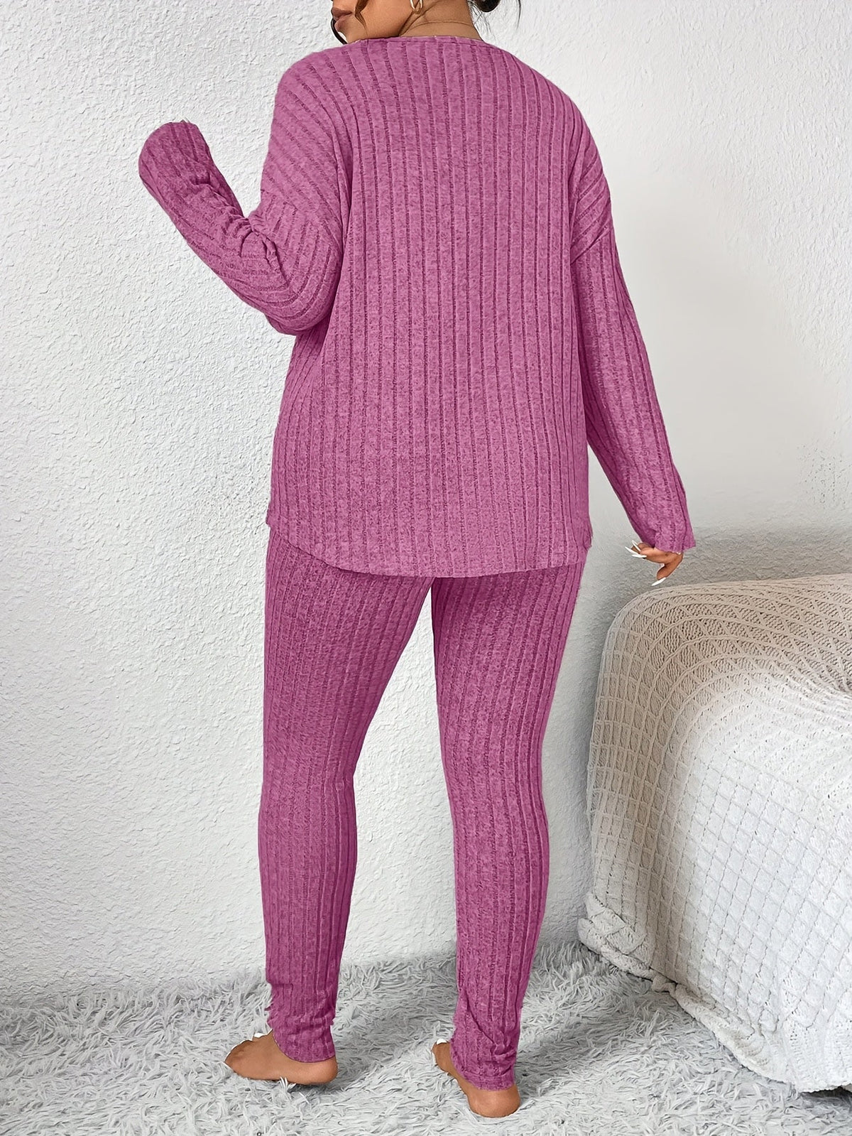 Loungeset dam, ribbat — topp och byxa