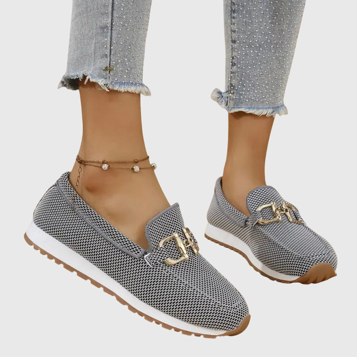 Loafers dam — i läderimitation med metallspänne, bekväma slip-on