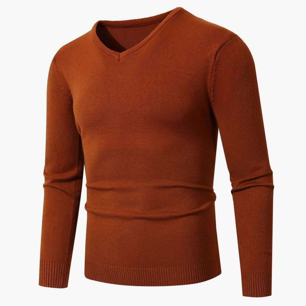 Stickad tröja herr — slim fit finstickad med v-ringning