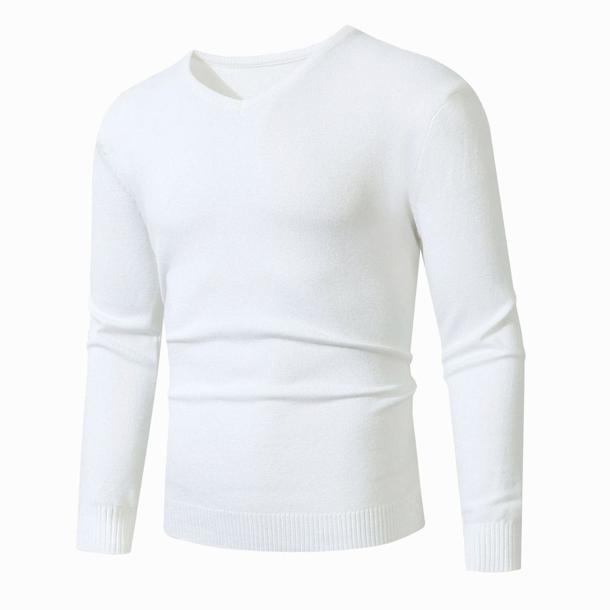 Stickad tröja herr — slim fit finstickad med v-ringning