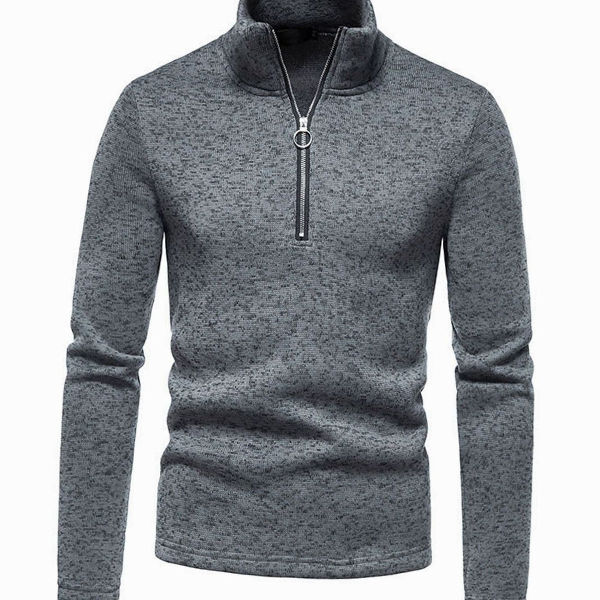 Stickad tröja herr — halfzip med ståkrage, regular fit