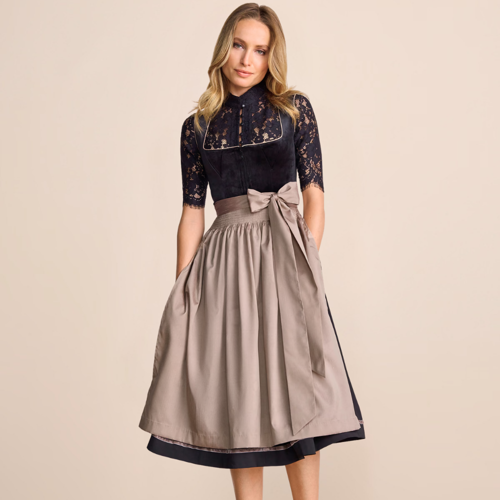 Dirndl dam, svart — midilång Oktoberfest-klänning (70 cm)