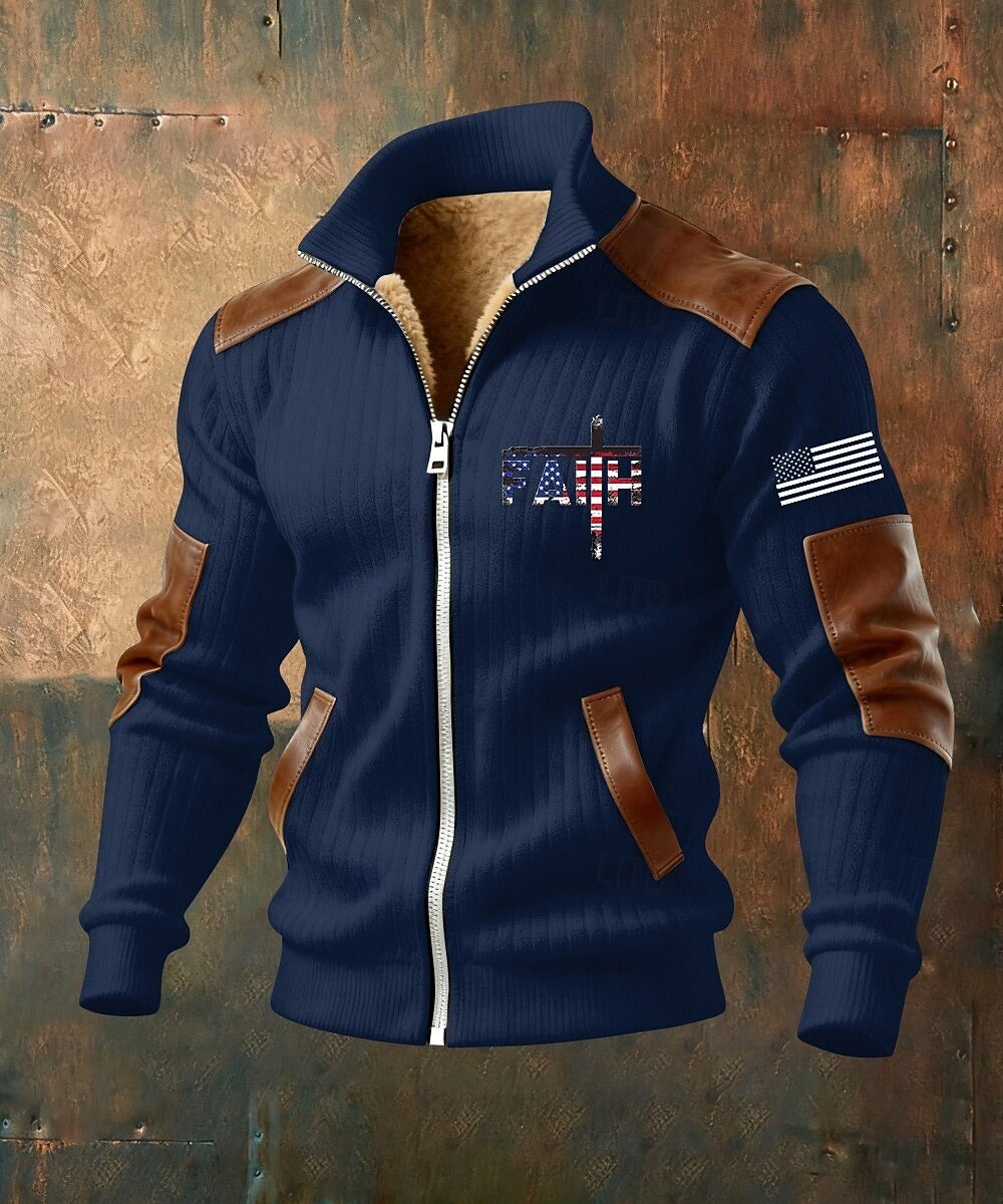 Fleecejacka herr med huva — helzip hoodie med ståkrage