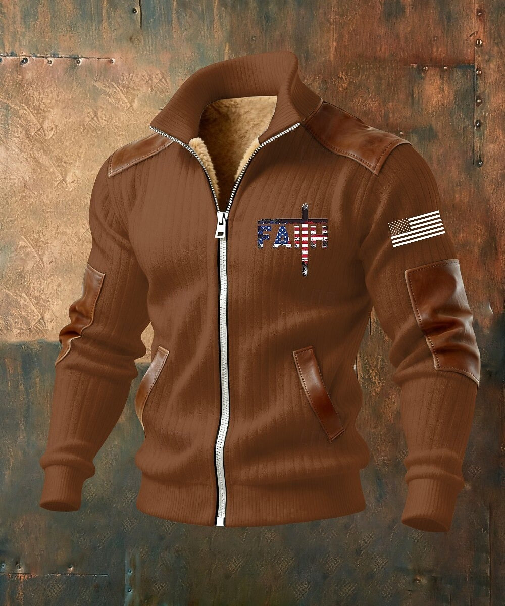 Fleecejacka herr med huva — helzip hoodie med ståkrage