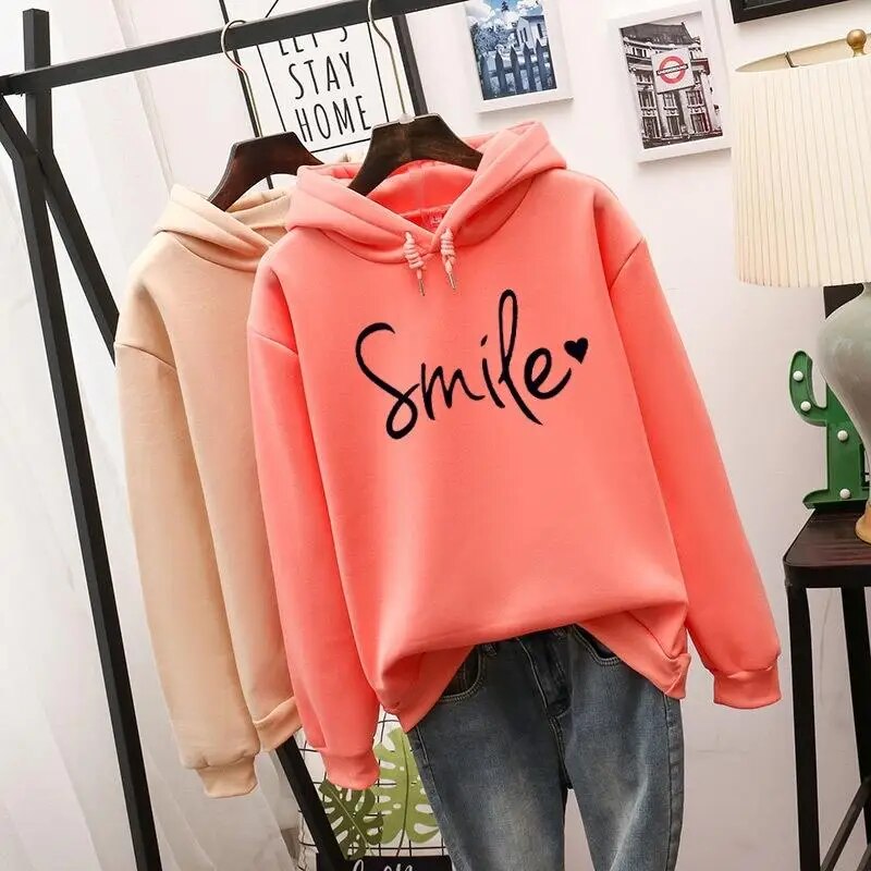 Hoodie dam — bekväm med smiley-motiv i bomullsmix