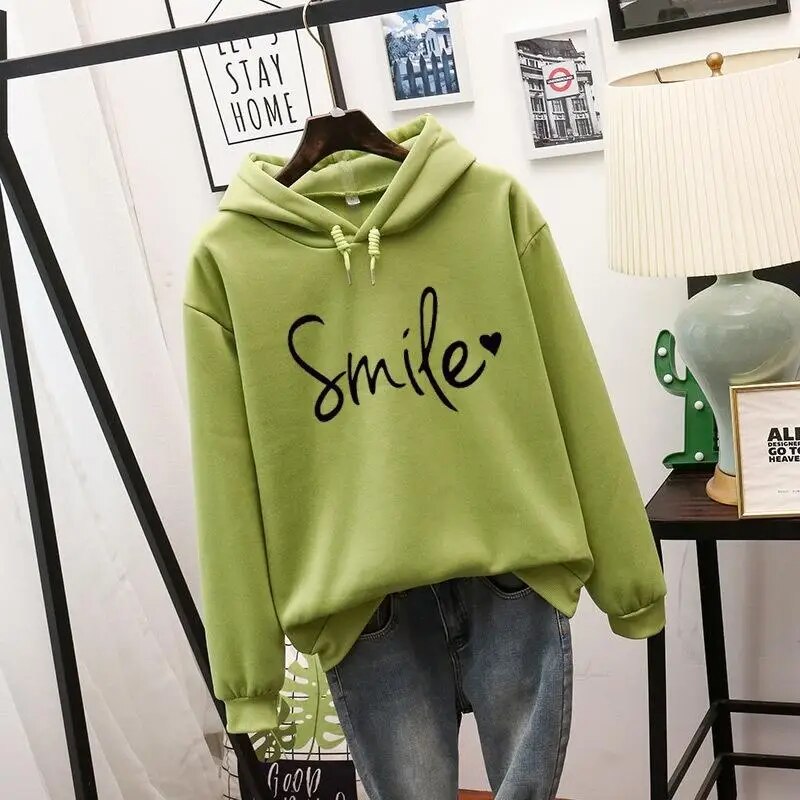 Hoodie dam — bekväm med smiley-motiv i bomullsmix