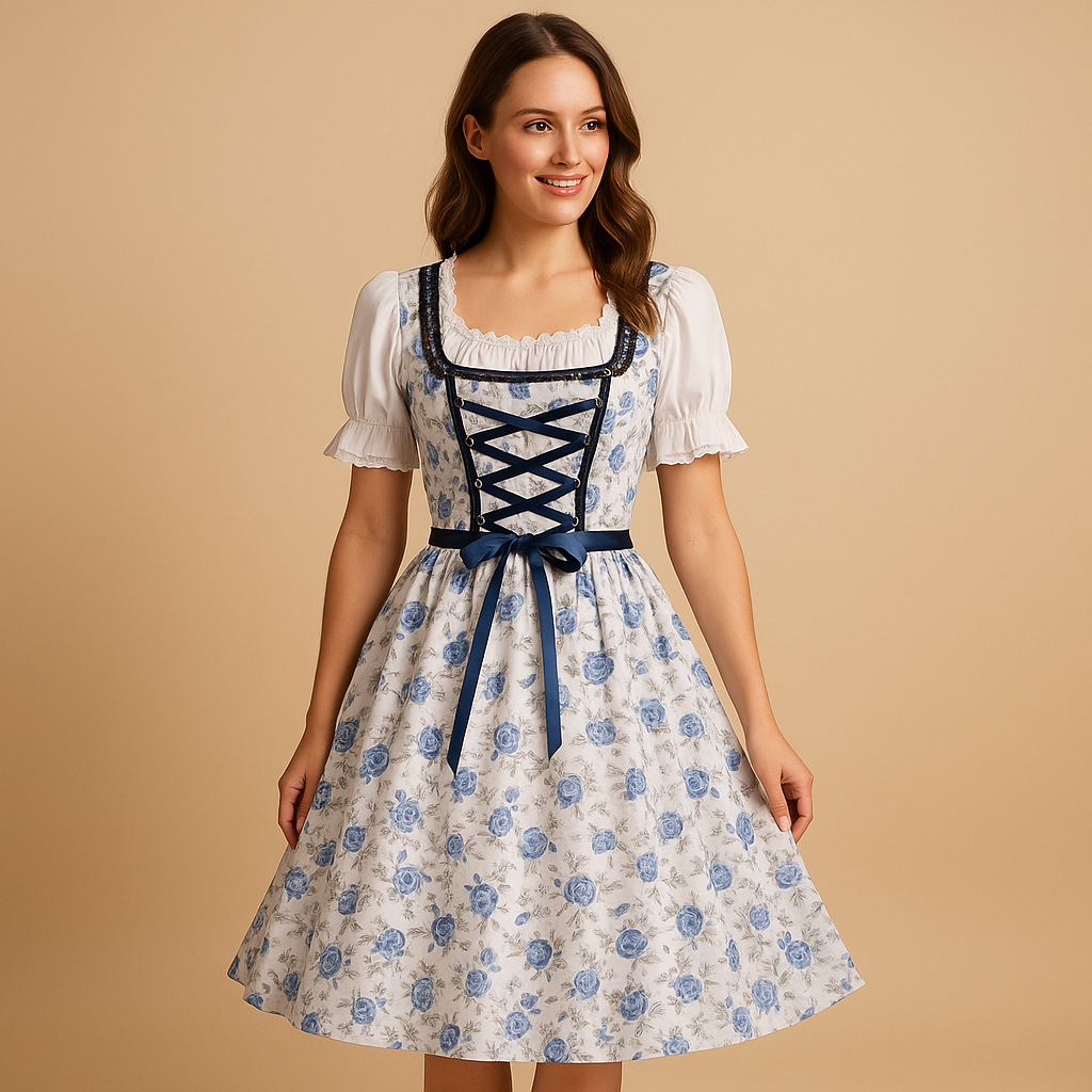 Dirndl dam med spetsdetaljer — traditionell Oktoberfest-klänning