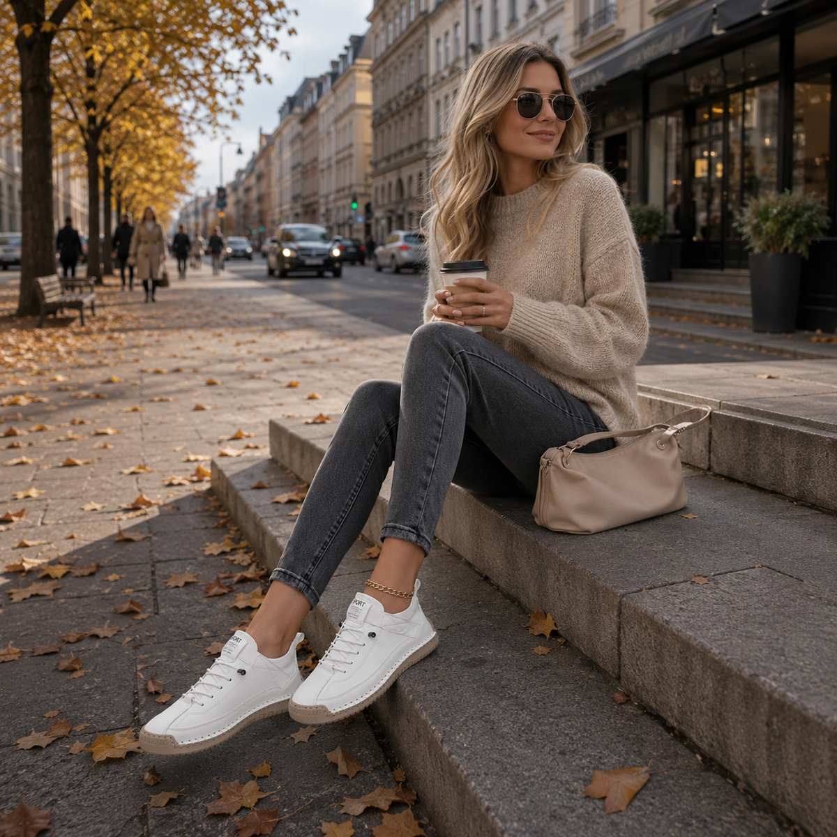 Sneakers dam, textil — texturerad ovandel med snörning och dämpad såla