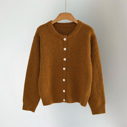 Stickad kofta dam, bekväm — mjuk cardigan i akryl