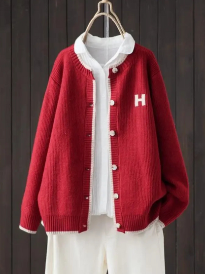 Stickad kofta dam, klassisk — mjuk cardigan i akryl