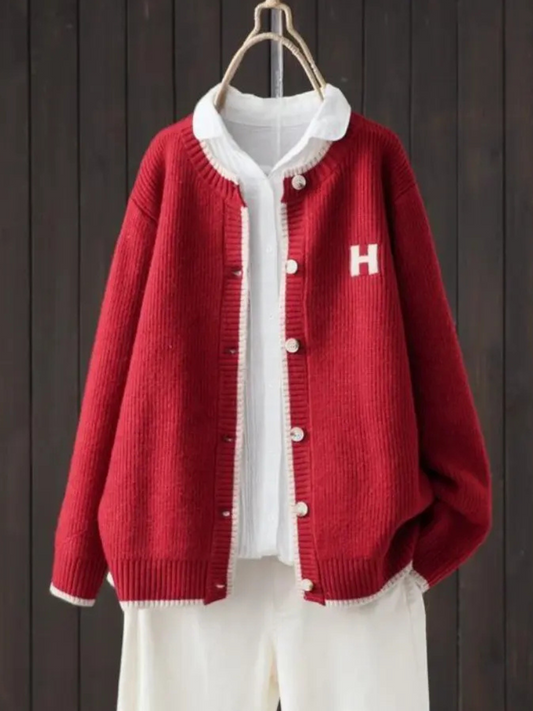 Stickad kofta dam, klassisk — mjuk cardigan i akryl