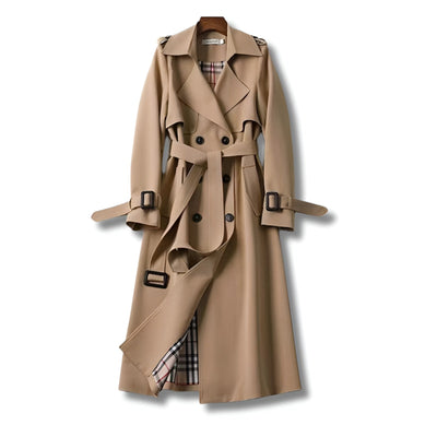 Trenchcoat dam med bälte — klassisk vinterkappa i bomullsmix