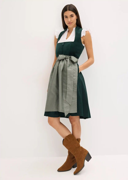 Dirndl dam med sammetsliv — Oktoberfest-klänning med satinförkläde