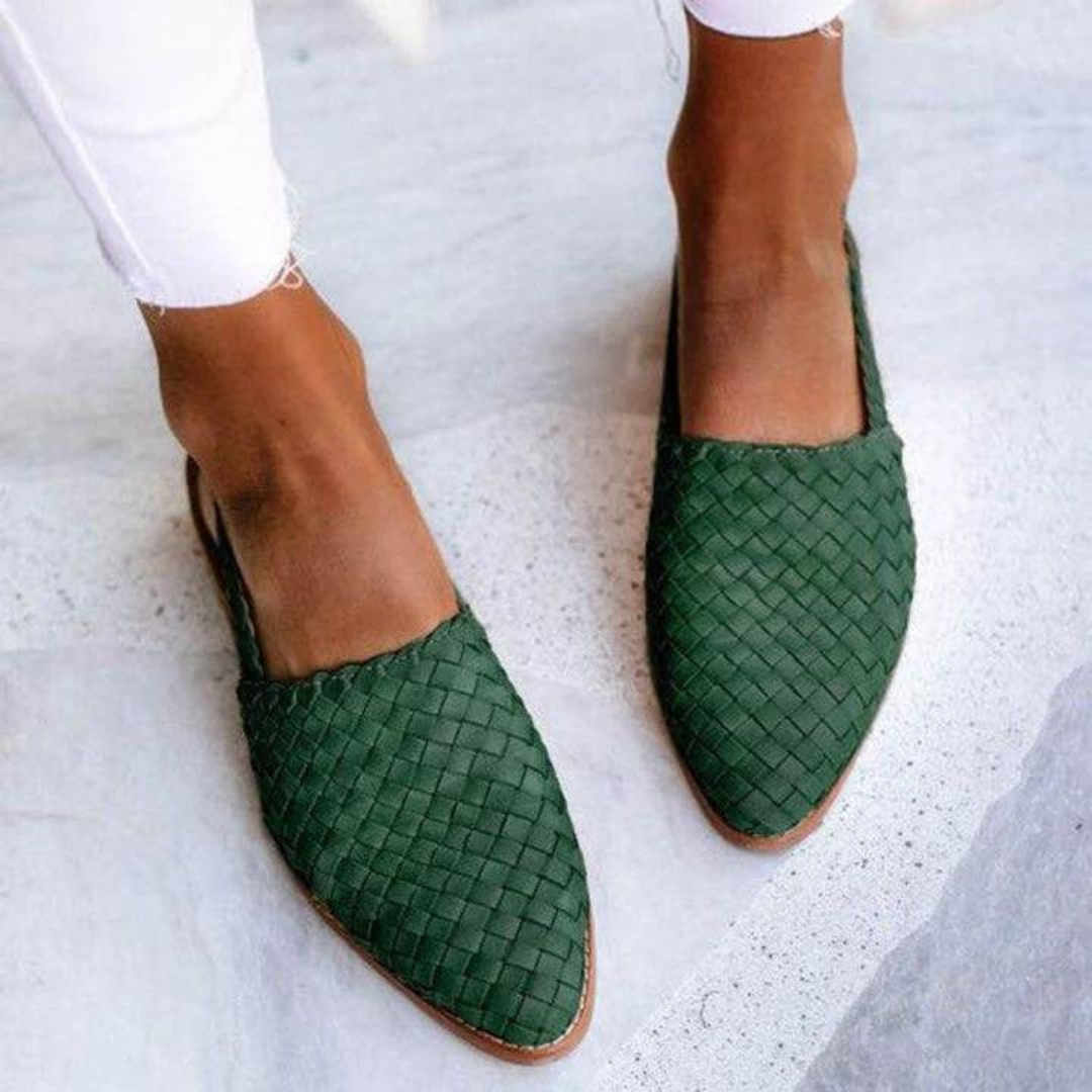 Loafers dam, textil — vävd slingback med platt såla