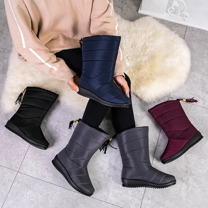Vinterboots dam, fodrade — varma snowboots med halkfri sula