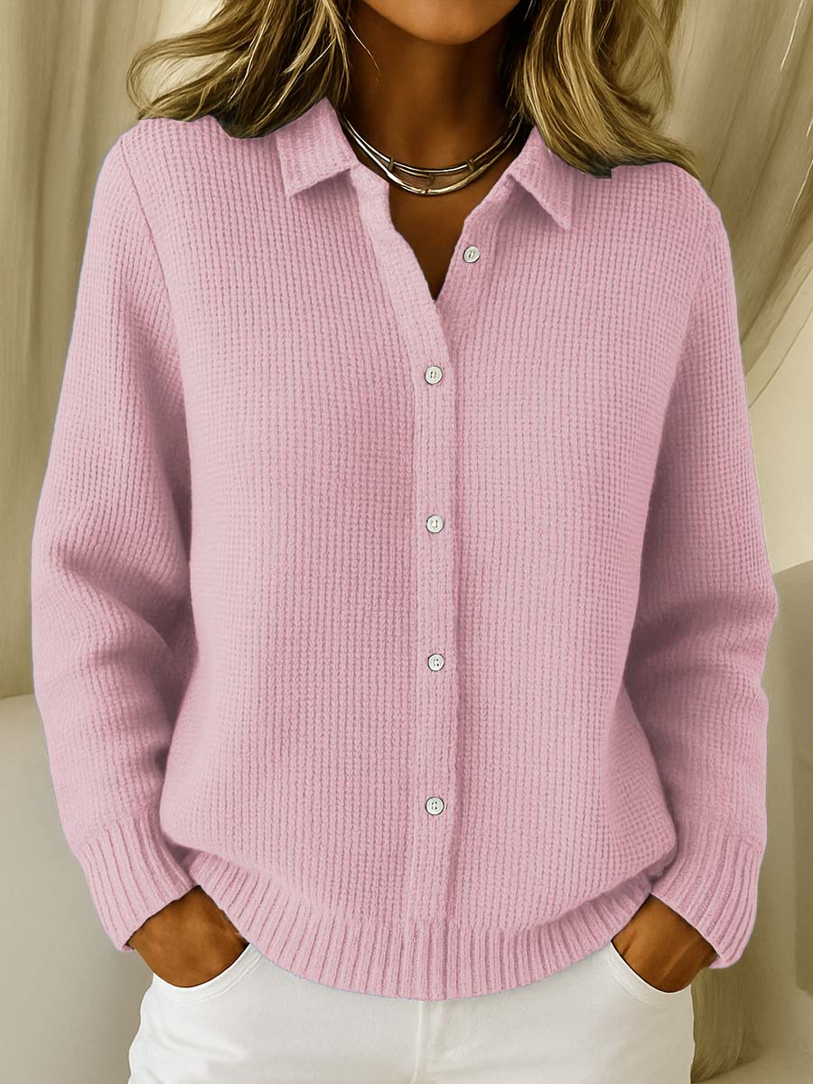 Sweater dam, knäppning — med krage och knappslå, långärmad