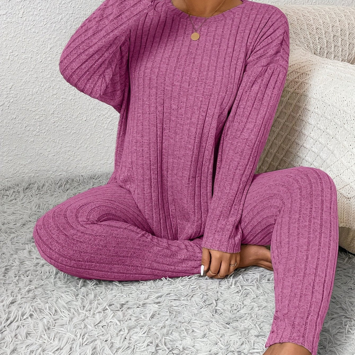 Loungeset dam, ribbat — topp och byxa
