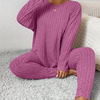 Loungeset dam, ribbat — topp och byxa
