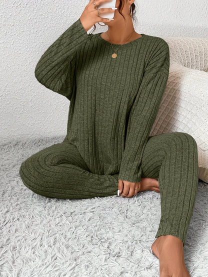 Loungeset dam, ribbat — topp och byxa