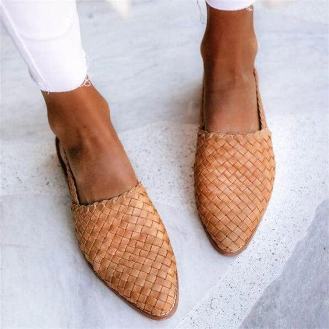 Loafers dam, textil — vävd slingback med platt såla