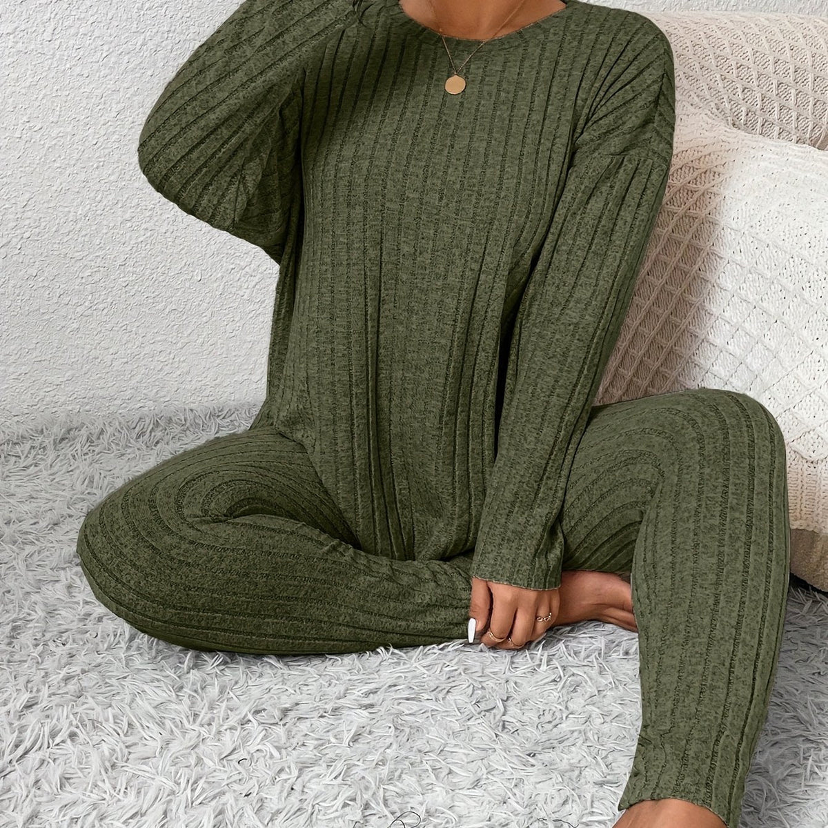 Loungeset dam, ribbat — topp och byxa