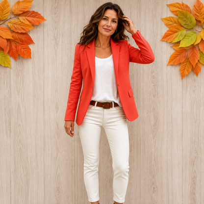 Blazer dam, klassisk — kontorsblazer i linne med revers och en knapp