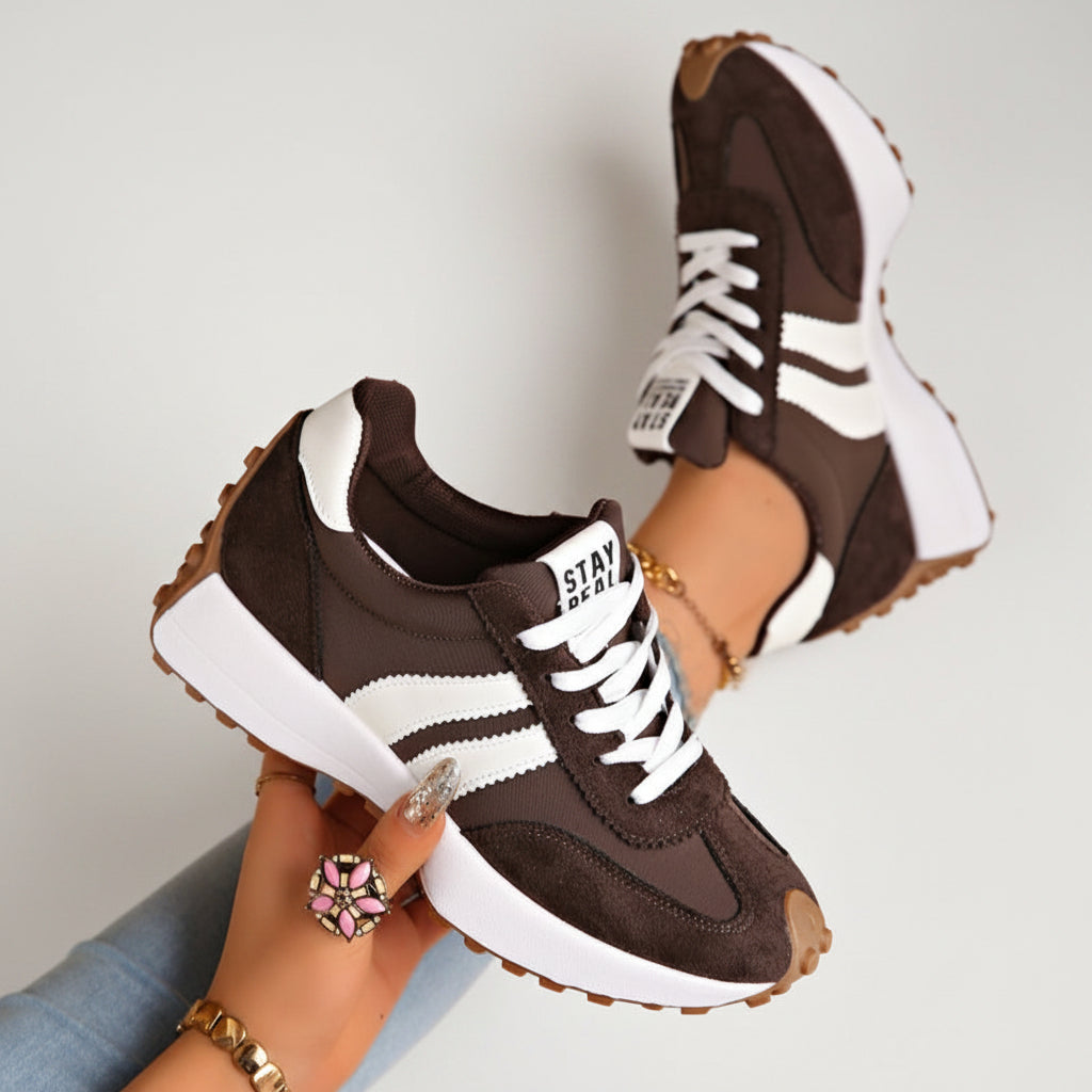 Sneakers dam, platform — retro chunky-sula med snörning