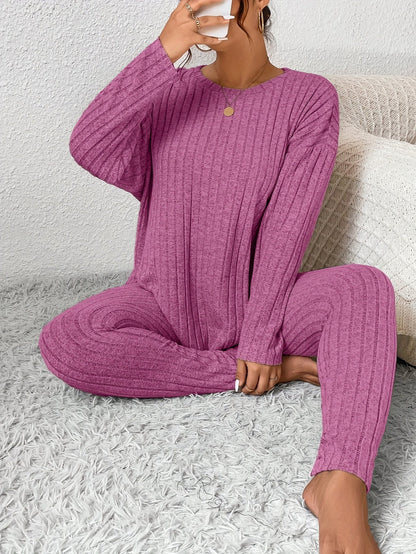 Loungeset dam, ribbat — topp och byxa