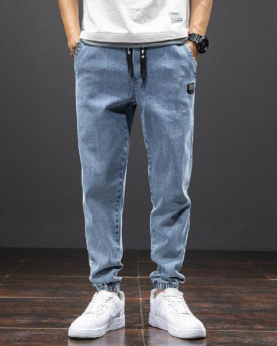 Jeans herr, loose fit — raka stretchjeans i denim