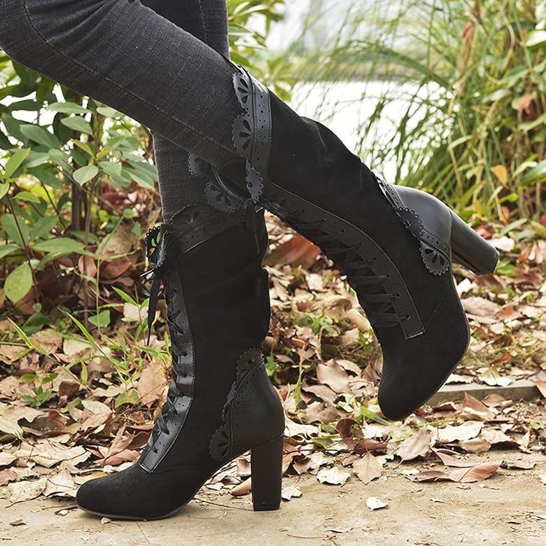 Högklackade boots dam i läderimitation — eleganta stövletter med hög klack