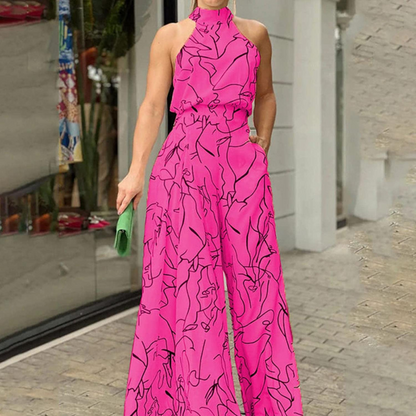 Jumpsuit dam, ärmlös — overall i linne med justerbart skärp