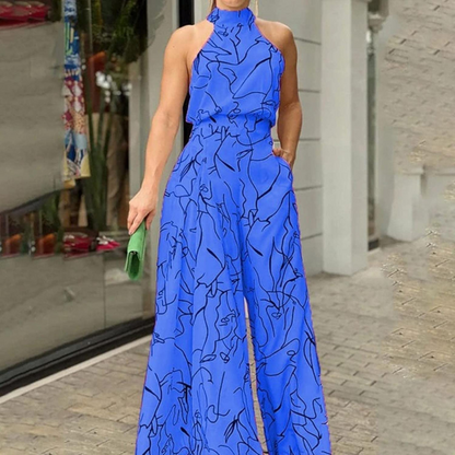 Jumpsuit dam, ärmlös — overall i linne med justerbart skärp