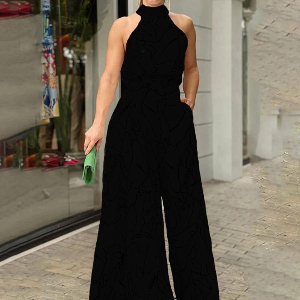 Jumpsuit dam, ärmlös — overall i linne med justerbart skärp