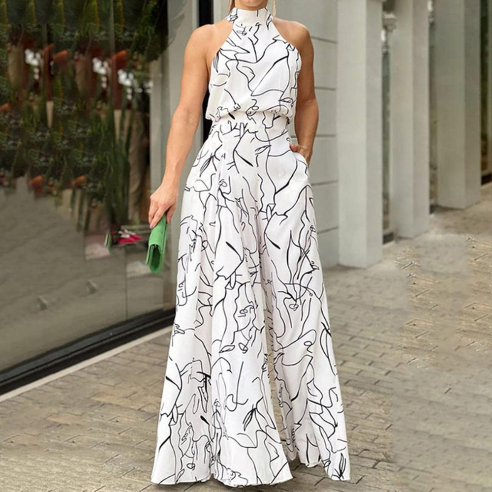 Jumpsuit dam, ärmlös — overall i linne med justerbart skärp