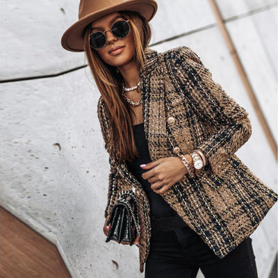 Blazer dam, klassisk — elegant kavaj i linne med slag-krage