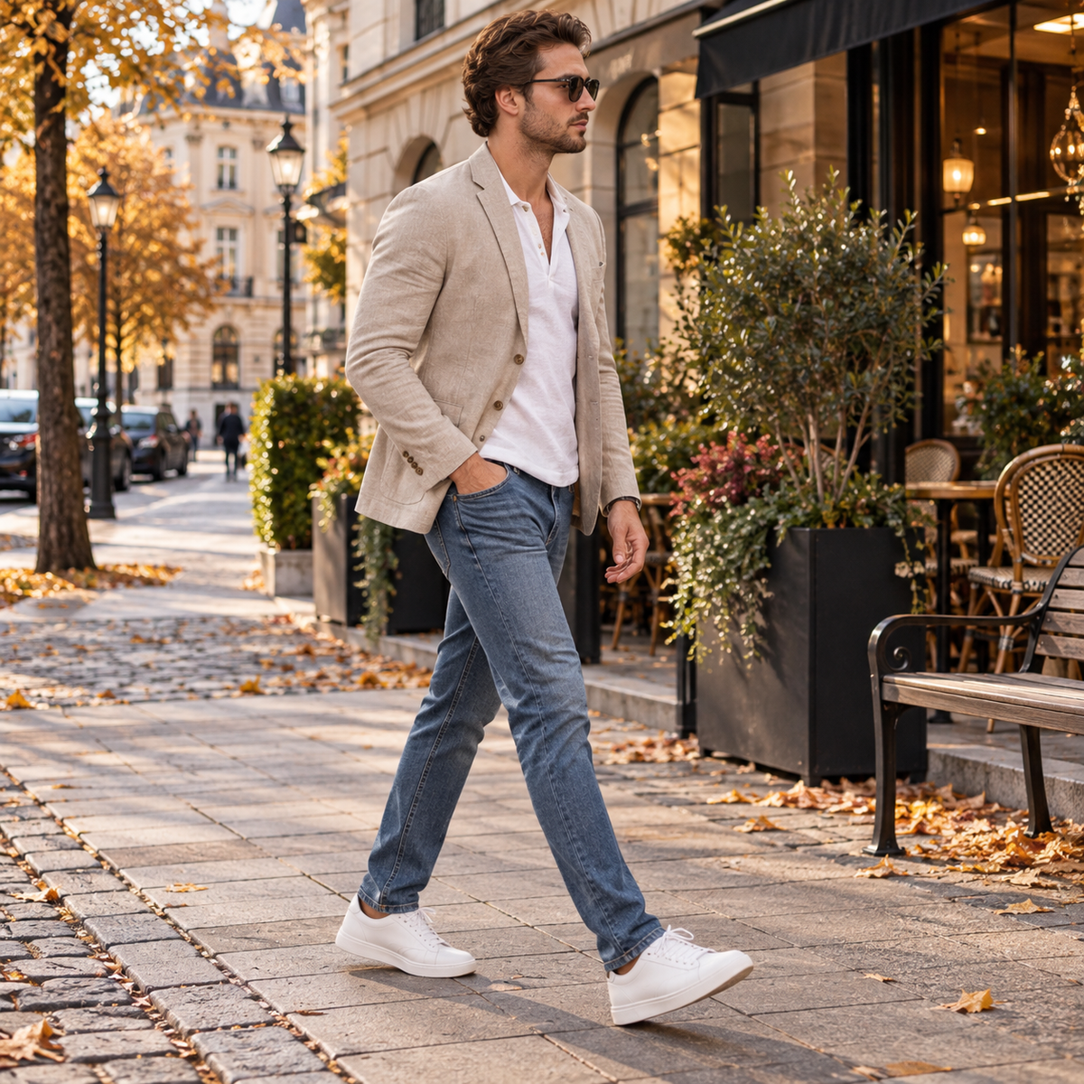 Blazer herr i linnemix — ledig sommarblazer med modern passform