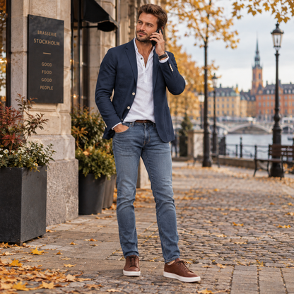 Blazer herr i linnemix — ledig sommarblazer med modern passform