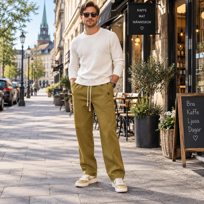 Byxor herr — relaxed fit med resår och kordsnodd
