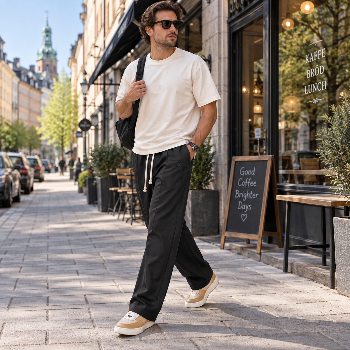 Byxor herr — relaxed fit med resår och kordsnodd