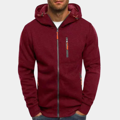 Hoodie herr med dragkedja — mjuk luvtröja i bomullsmix med lättsam passform