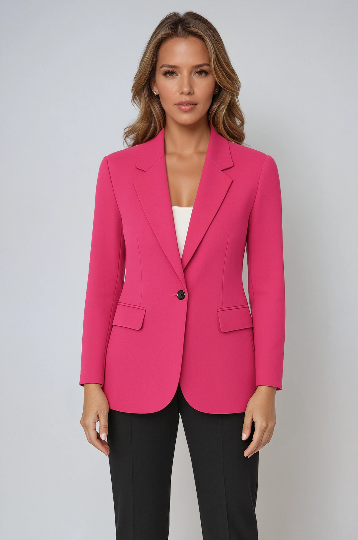Blazer dam, figursydd — elegant kontorsblazer i linne med slag