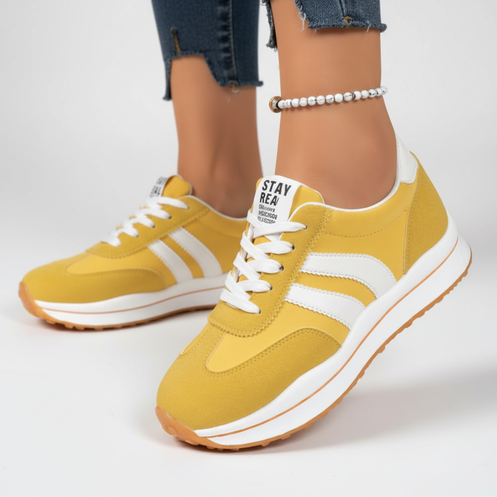 Sneakers dam, platform — retro chunky-sula med snörning