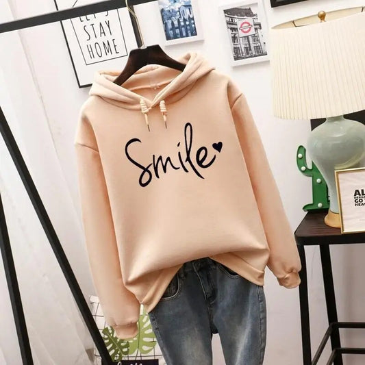 Hoodie dam — bekväm med smiley-motiv i bomullsmix