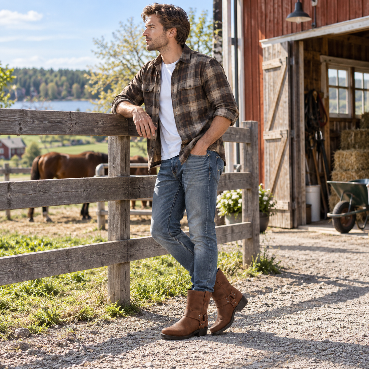 Cowboyboots herr — westernstövlar med sidodragkedja