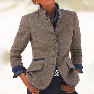 Blazer dam, elegant — figursydd kavaj i linne med klassiska slag