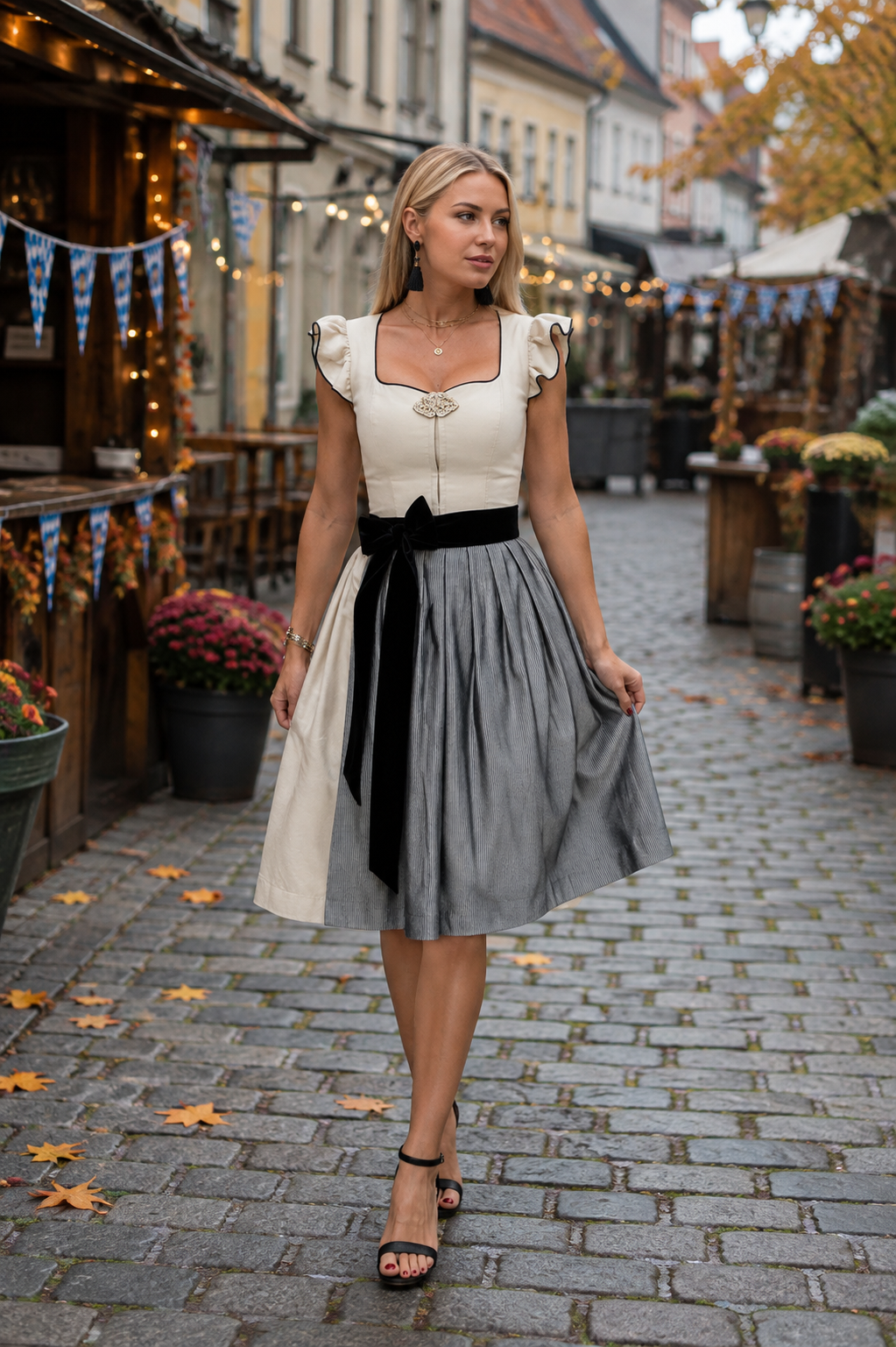 Oktoberfestklänning dam, vit — dirndl för bierfest och folkfest