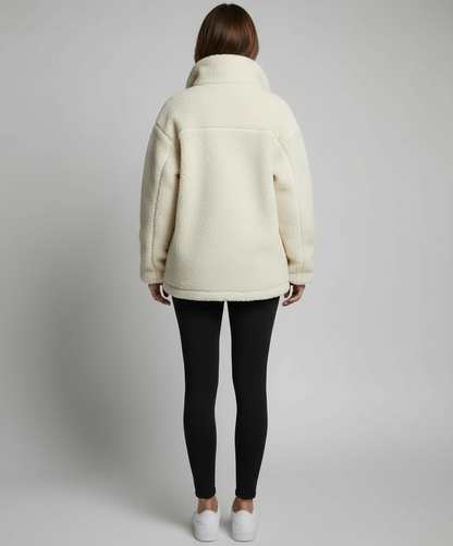 Oversized fleecejacka herr — varm teddyfleece med dragkedja