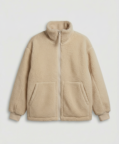 Oversized fleecejacka herr — varm teddyfleece med dragkedja