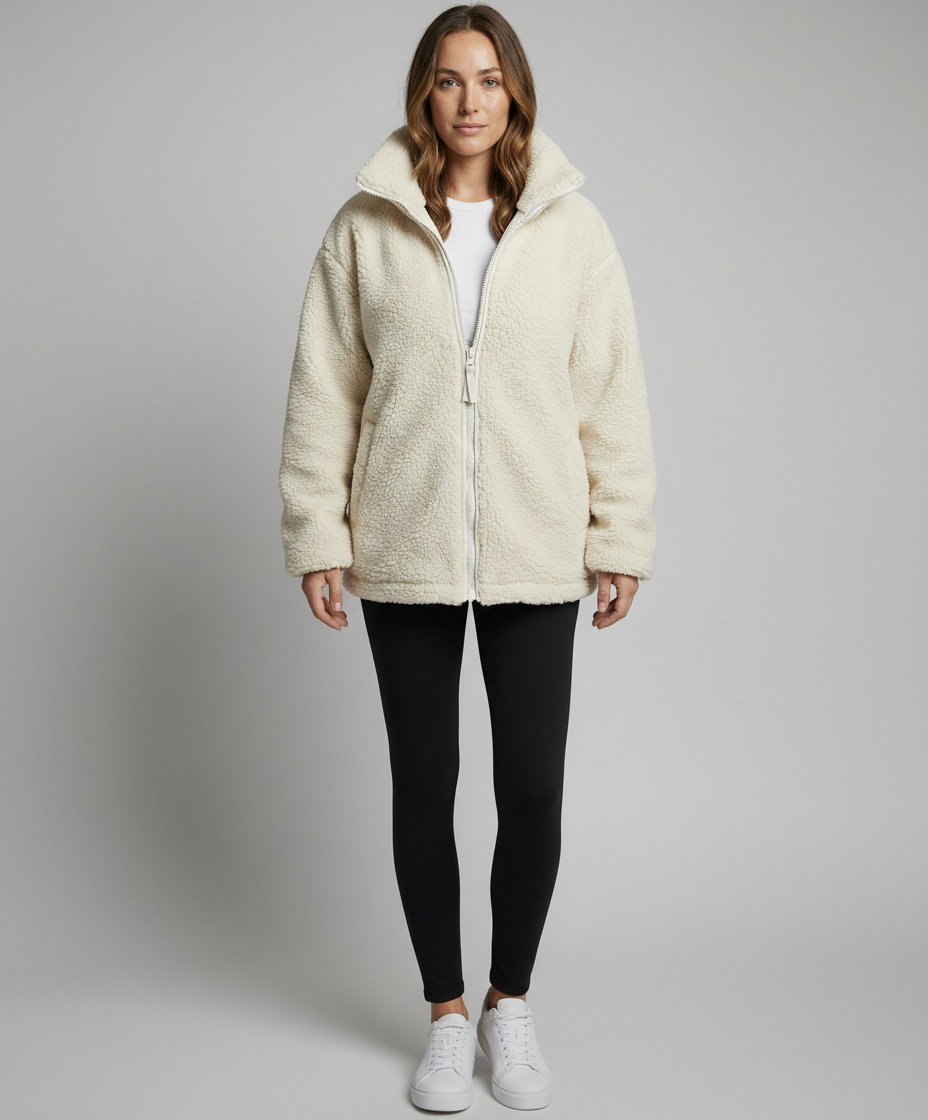 Oversized fleecejacka herr — varm teddyfleece med dragkedja